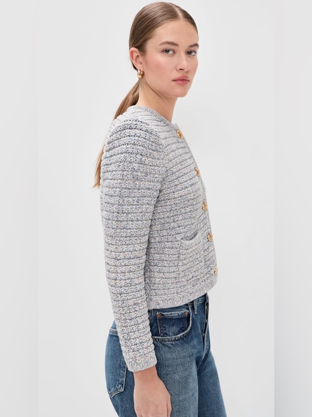 ba&sh Bash Guspa Multicolor Tweed Cardigan Jacket Gray Pastel Multi | size 1 / S - Picture 5 of 16